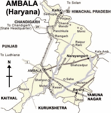 Map of Ambala district, Haryana