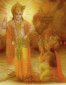 Lord Krishna preaching Gita to Arjun