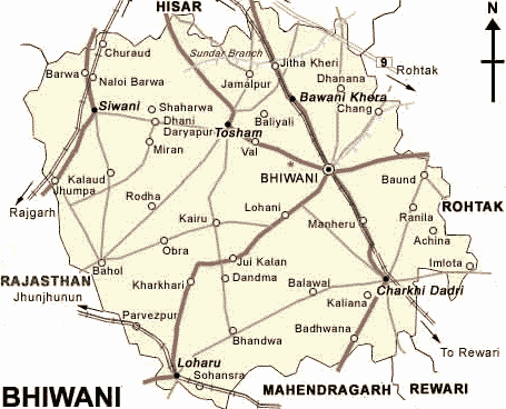 Map of Bhiwani district, Haryana