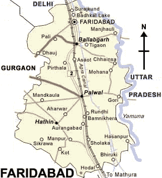 Map of Faridabad district, Haryana