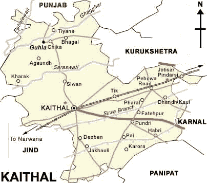 Map of Kaithal district, Haryana
