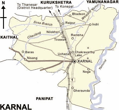 Map of Karnal district, Haryana