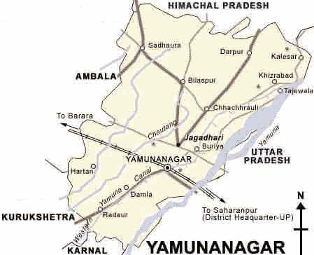 Map of Yamunanagar district